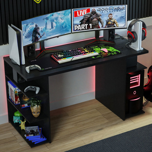 Wade Logan® Gaiana Large Modern Gaming Computer Desk 53 Inch with 5 ...