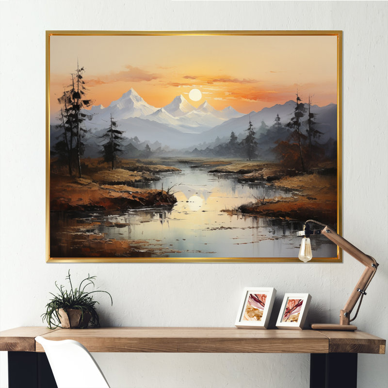 Sunset River Retreat - Landscapes Canvas Prints, Cadre flottant doré, H 12 po x l 20 po x P 1 po
