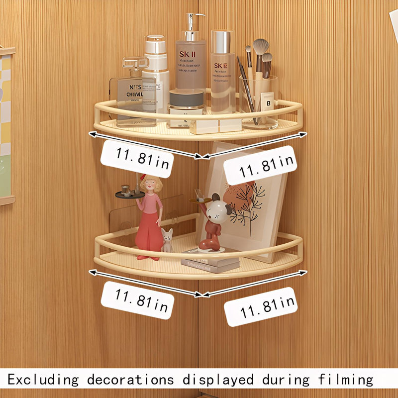 Multi-Layer Corner Shelf | No-Drill Wall Mounted Storage Organizer, 1.57" H x 11.81" W x 11.81" D