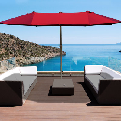 Parasol de patio 15 '- Parasol extérieur rectangulaire en acier à double face pour fournisseur de parasol. Fabrication durable de l'auvent, assemblage facile, vin rouge pour terrasse