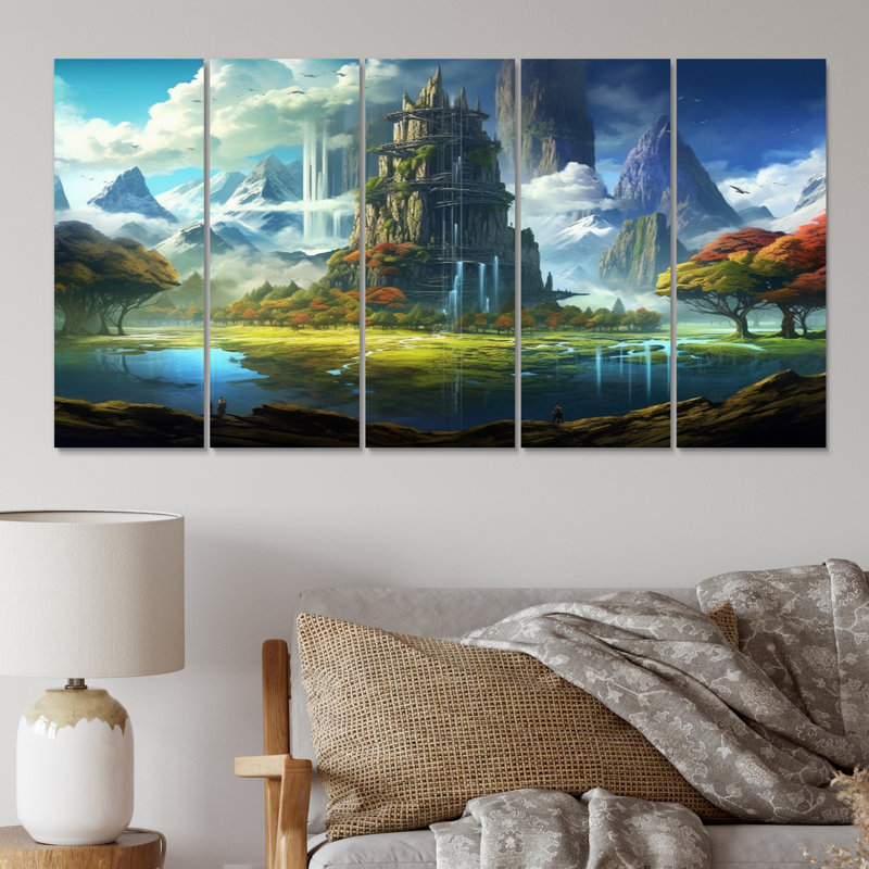 «Fairytale Castle III», impression sur toile - 5 panneaux égaux