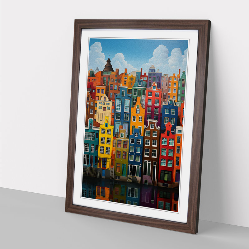 XYZ-FRM-V1223-1789 Amsterdam Colour Field - Single Picture Frame Print on Wood, 34cm H x 25cm W x 2cm D, Walnut 