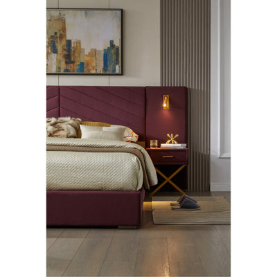 King Size Velvet Bed Frame/Vertical Channel Tufted Wingback Headboard/Upholstered Platform Bed/Strong Wooden Slats/No Box Spring Needed/Easy Assembly
