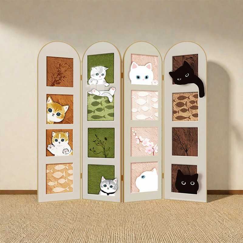 Adorable paravent pour chat, H 78,74 po x l 94,49 po x P 1,57 po, Or / blanc / brun / vert / rose / orange