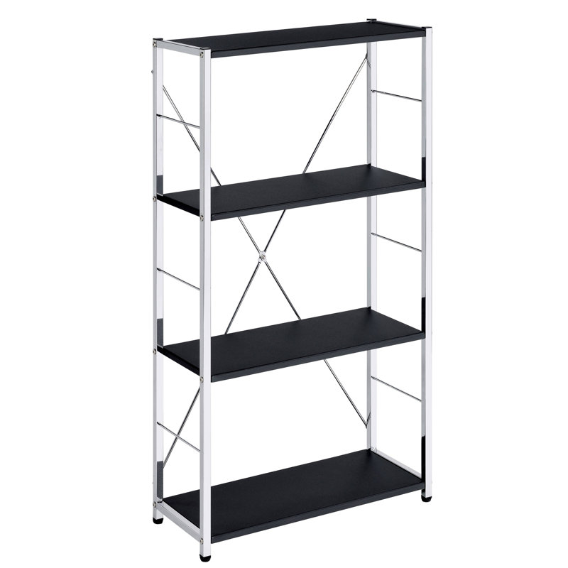 4-Tier Rectangular Bookshelf, Black/Chrome