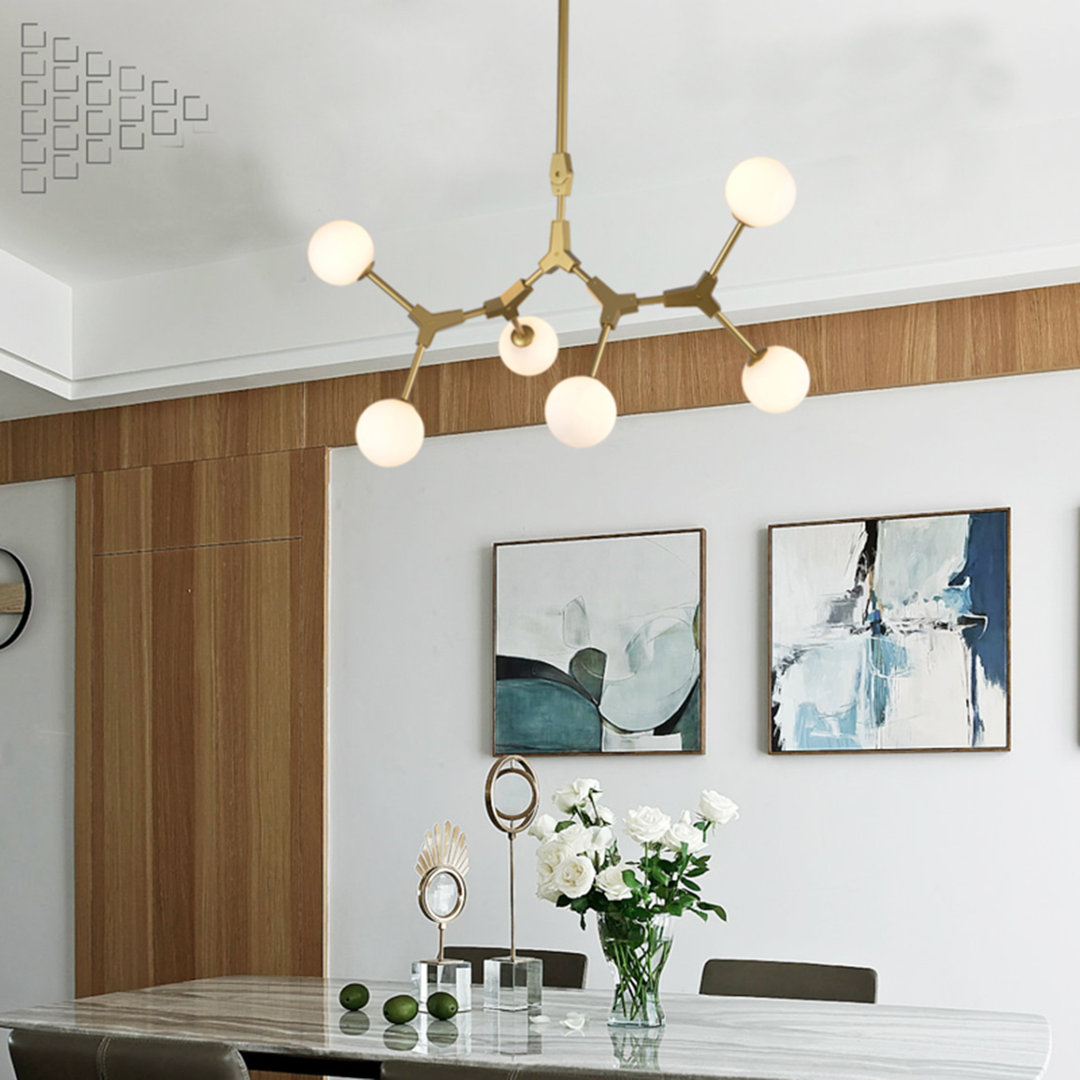 Pamelita 6-Light Gold Chandelier With White Glass Shades Mercer41