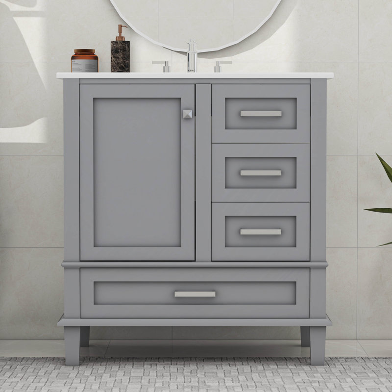 Armoire de salle de bain moderne avec 3 tiroirs, Gris