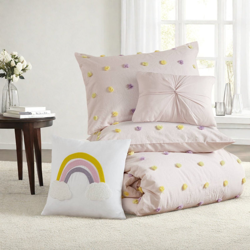 Ensemble de literie pour lit double en coton de qualité supérieure, jacquard rose, maison moderne