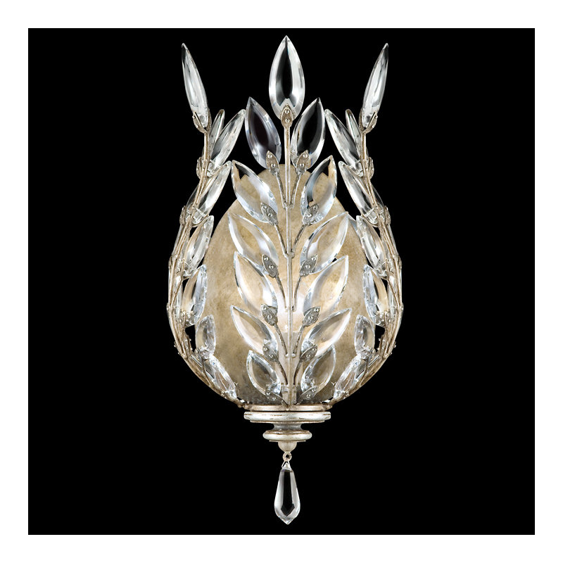 Crystal Laurel 1 - Light Flush Mounted Sconce, 8", Antique Silver Leaf