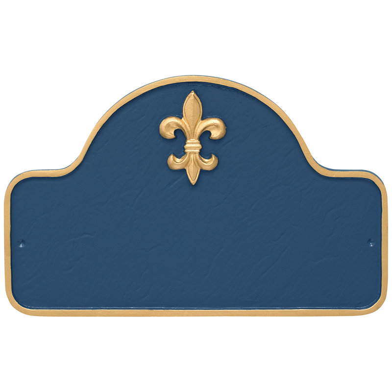 Plaque d’adresse murale sur 1 ligne fleur de lis, Bleu mer / Or, Oui