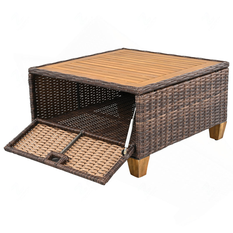 Ensemble de mobilier de jardin en résine tressée de 8 pièces avec fauteuils pivotants à bascule et table en acacia, bleu