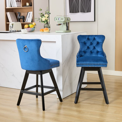 Pivot en velours avec boutons, rotation 360, rembourrage en mousse, pieds en bois, garniture, de 2 chaises de bar rotatives à 360 degrés pour le repas, rembourrage, 2 zones