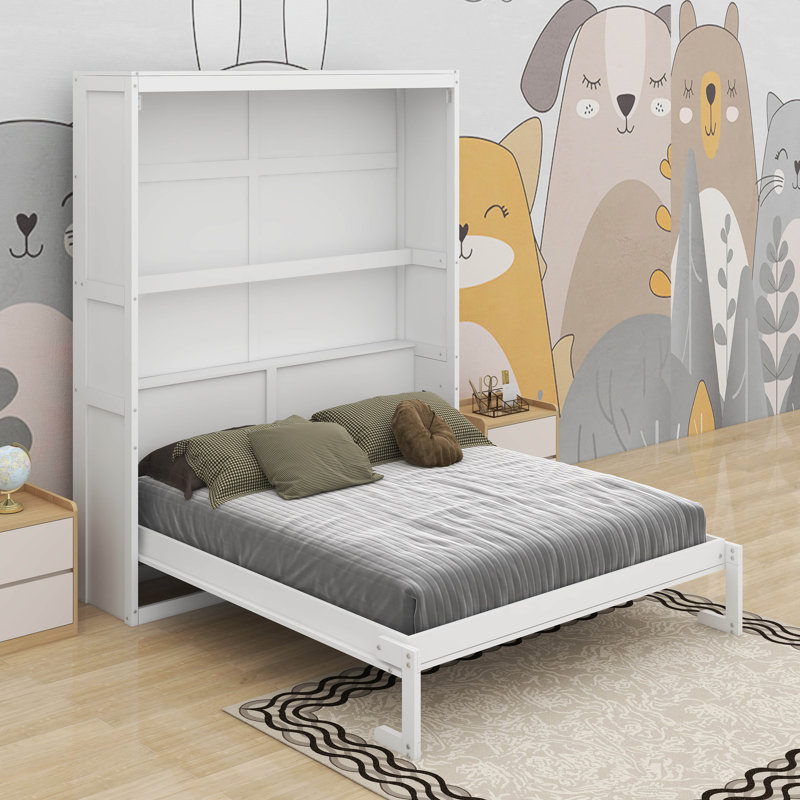 Grand lit escamotable avec tablettes, Blanc