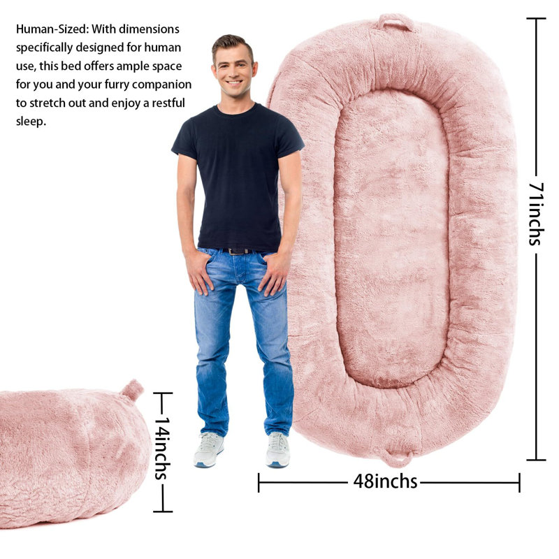 Grand lit pour chien de taille humaine lavable avec housse amovible, H 14 po x l 48 po x P 71 po, Rose