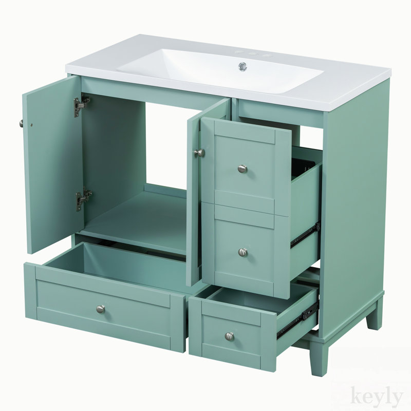 Meuble-lavabo simple 36 po avec plateau en résine Stevana, Vert