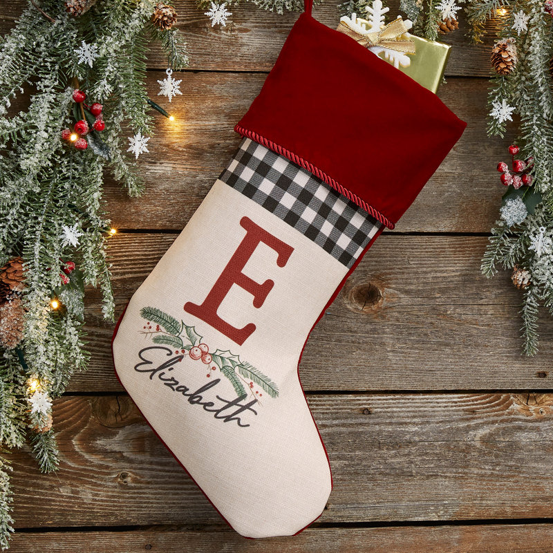 Chaussette de Noël festive à feuillage personnalisé, Bourgogne, Oui