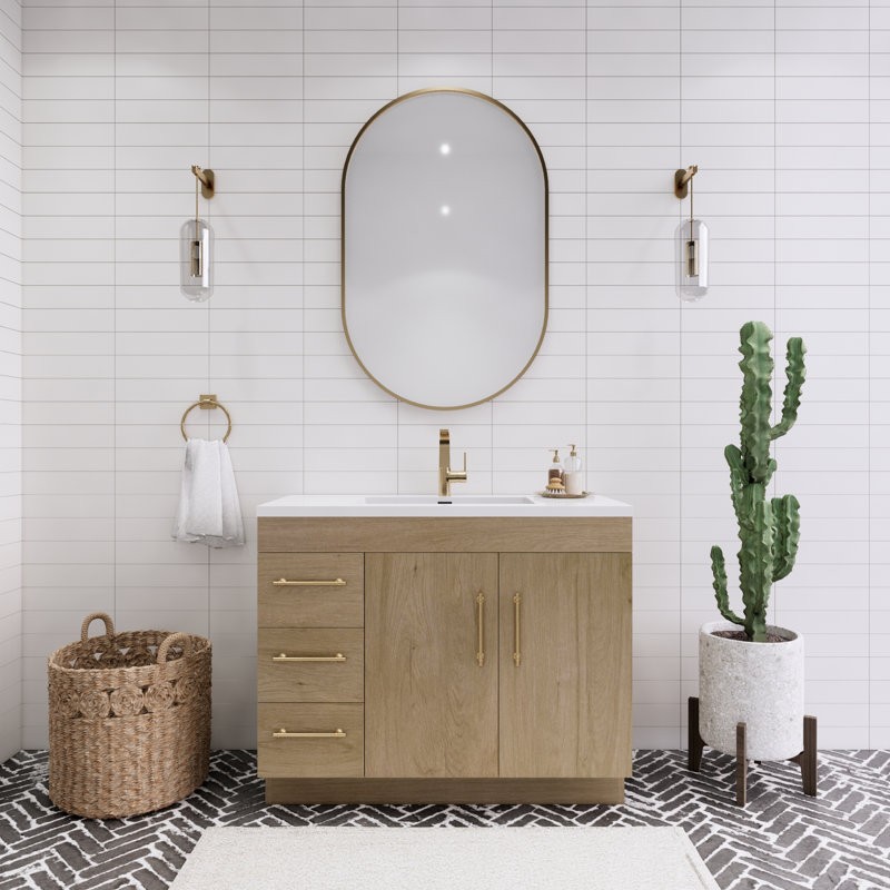 42'' Single Bathroom Vanity with Acrylic Top, Brown