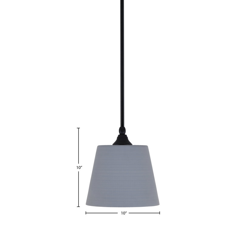 Mini-luminaire suspendu Brenford avec verre matriciel de 10 po, Gris, Noir mat