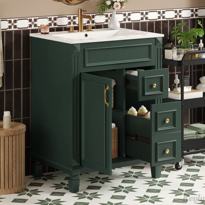 24" Bathroom Vanity with Ceramic Sink,2 Drawers and Adjustable Shelf