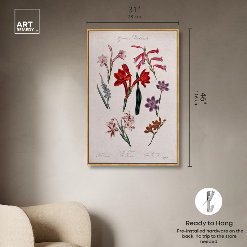 Art Remedy, impressions sur toile, sept plantes, Cadre flottant doré, H 46 po x l 31 po