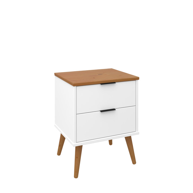 Alice Nightstand 2 Drawer with Solid Wood - Add a touch of charm and elegance to your space, White/Brown