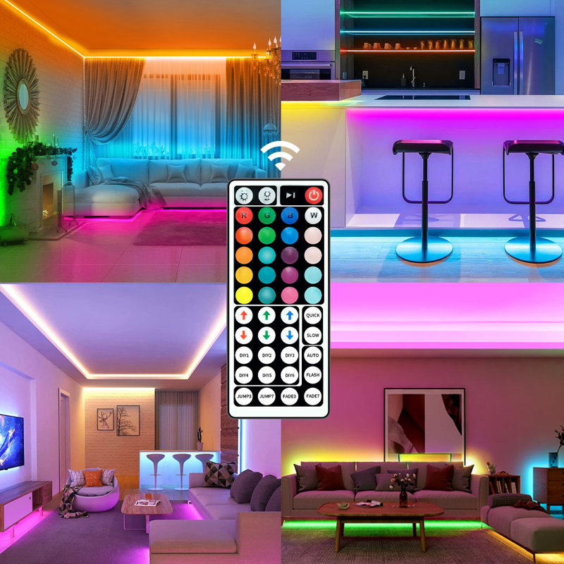 50ft Bluetooth Rgb Led Strip Lights - Sync To Music Color Changing Rope Lights - 2 Rolls Of 25ft (15m) With 44-key Remote & App Control - 24v Diy Flexible Lighting Kit