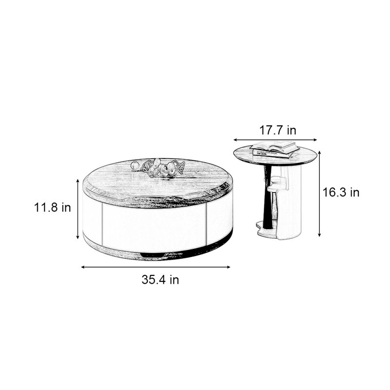 Table basse ronde de style ancien salon, H 11,8 po x l 35,4 po x P 35,4 po	