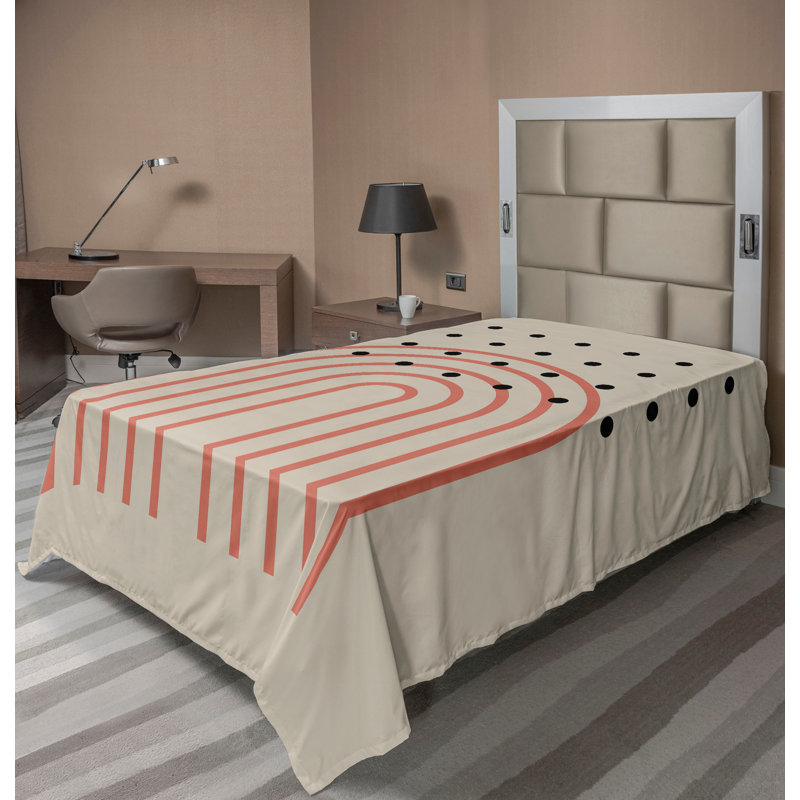Drap plat moderne de style bohème Ambesonne, Drap plat pour lit simple, Pale Mustard/Dark Salmon Dots