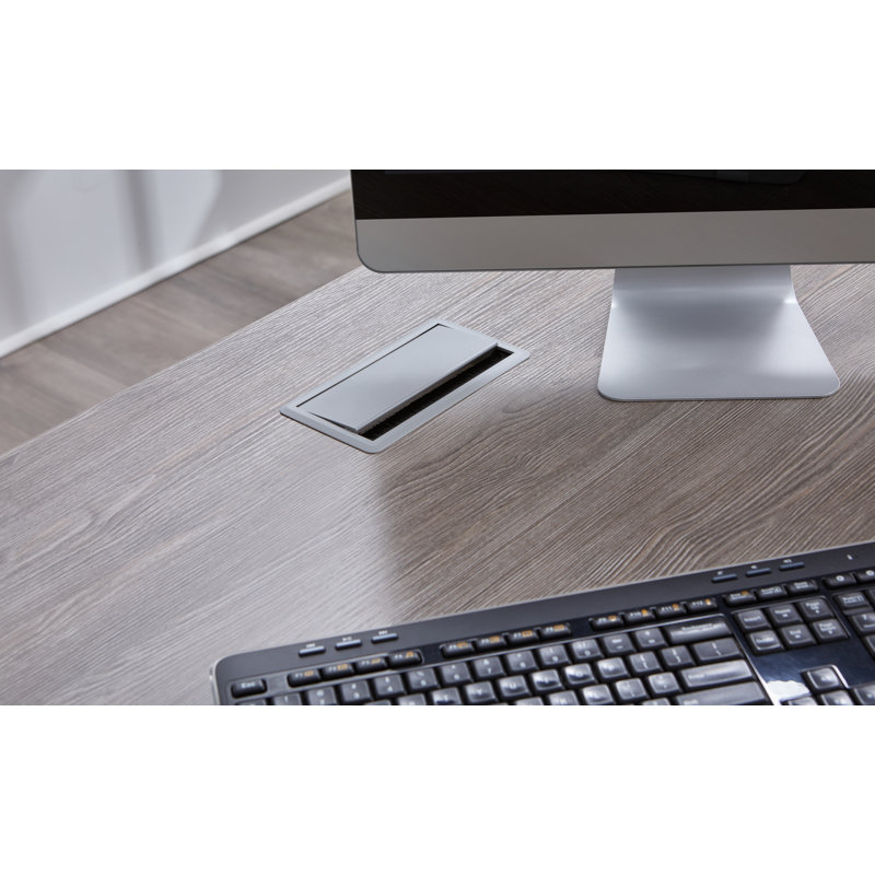 Bureau avec prises intégrées Maysey, H 28,7 po x l 71 po x P 32 po, Gris / argenté