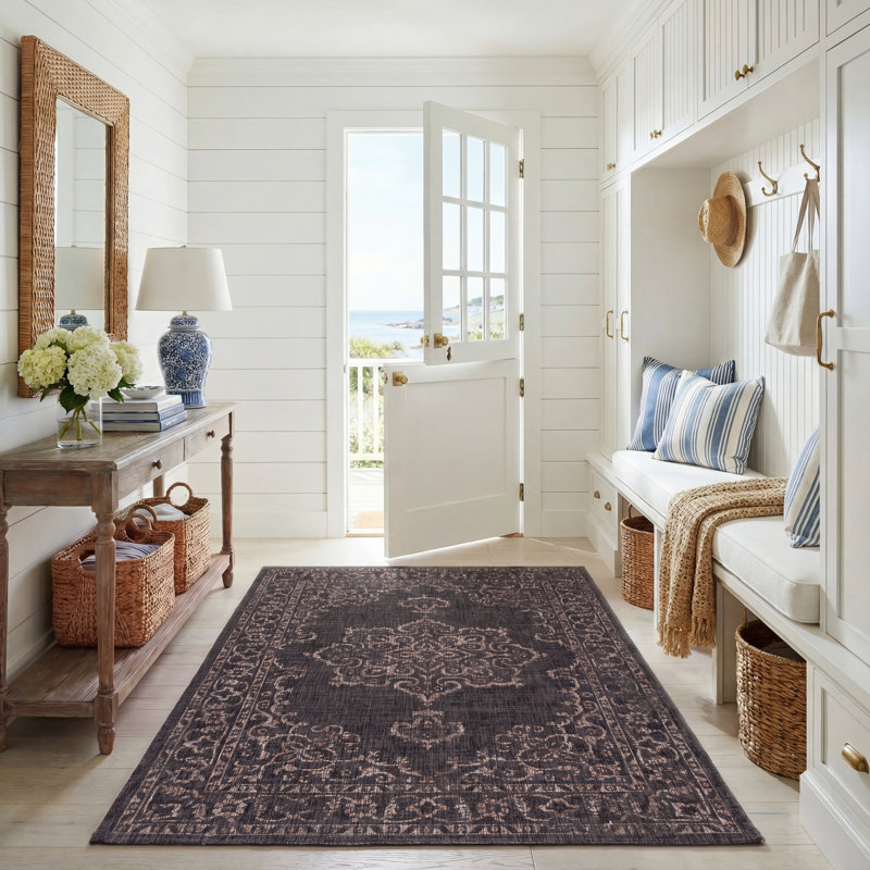 Tapis oriental d'intérieur / extérieur Anelly Performance, Rectangle 5 pi 3 po x 7 pi 7 po
