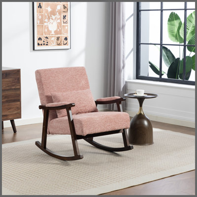 Fauteuil à bascule d'appoint moderne du milieu du siècle avec structure en bois massif, fauteuil de salon rembourré, fauteuil de lecture pour chambre ou véranda