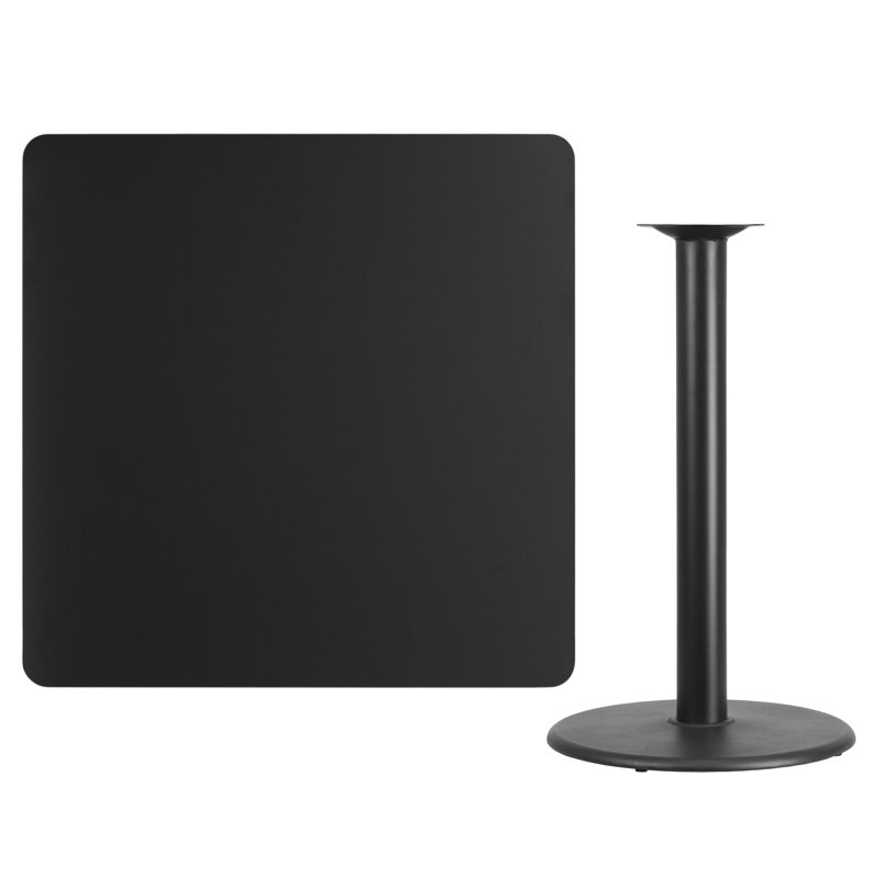 Jack Square Laminate Table Top with Round Table Height Base, 43.12" H x 42" W x 42" D, Black