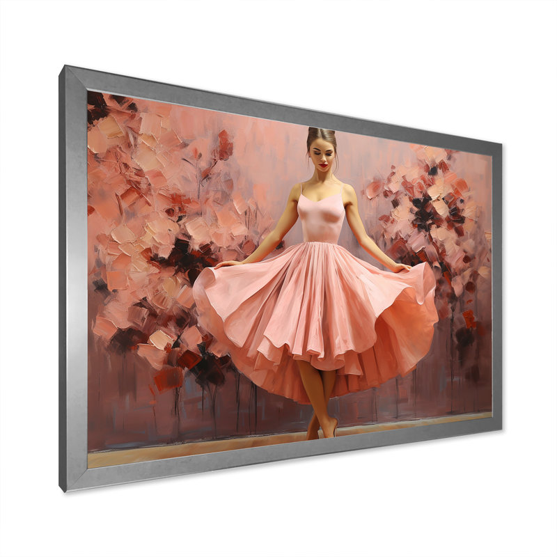 «Pink En Pointe Elegance Dance - Ballet», art mural, Cadre de coin argenté fermé, H 12 po x l 20 po x P 1 po