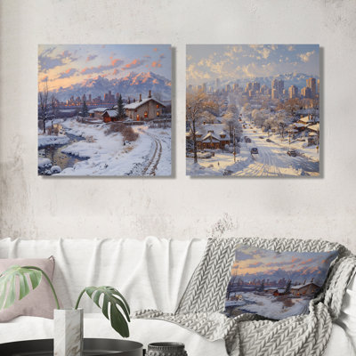 «White Winter Calgary Winter Morning I» par Canada - art mural traditionnel pour le salon, 2 pièces