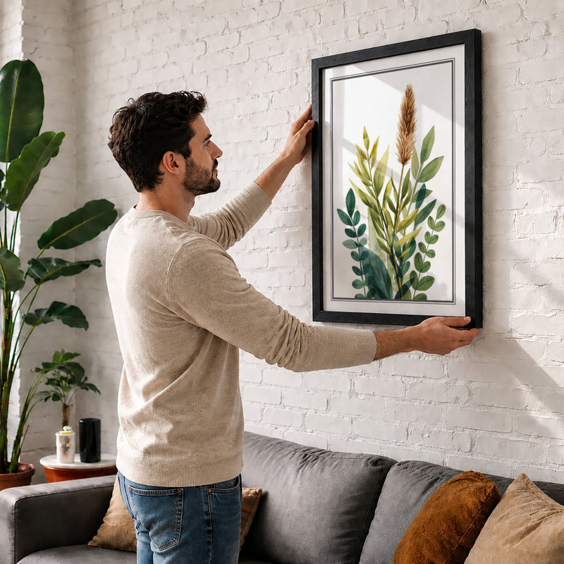 Stem Study in Green Botanical - Framed Print, A4 - 29.7 x 21.0 cm, Black