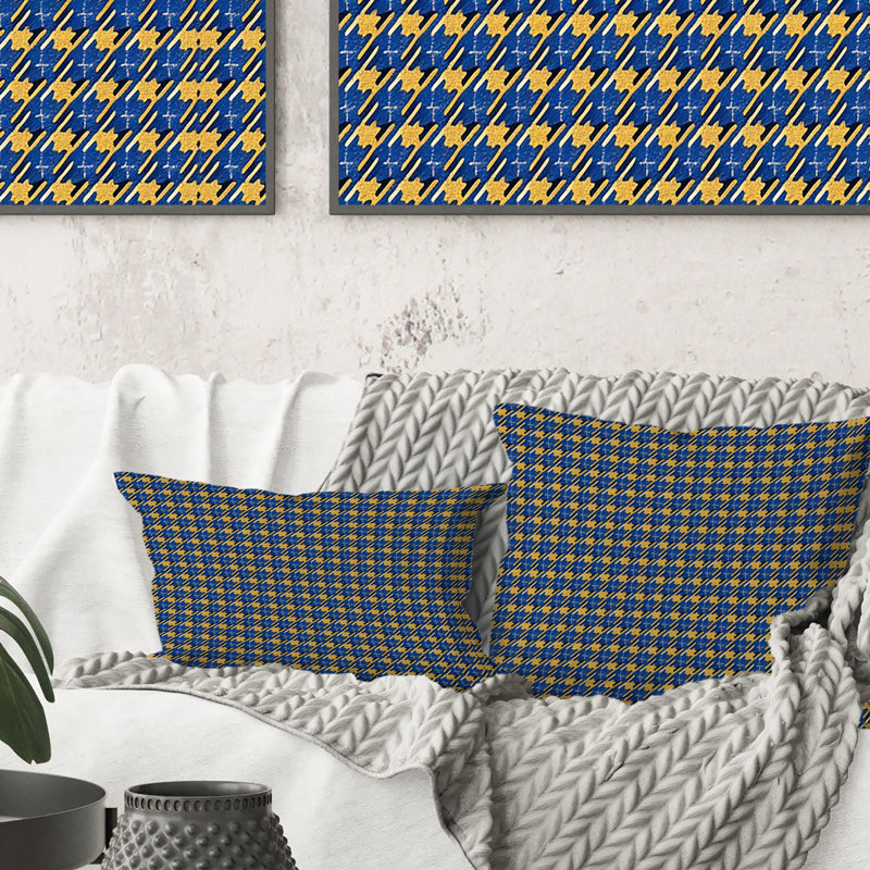 Coussin lombaire moderne bleu Houndstooth I - bleu