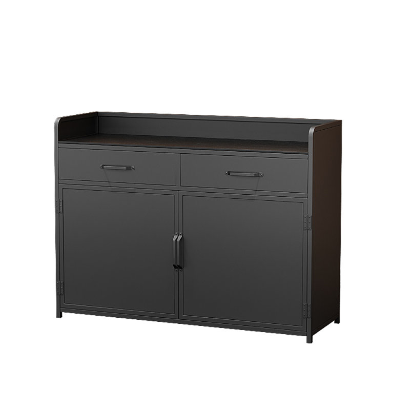 Buffet industriel moderne avec plateau en bois, Noir