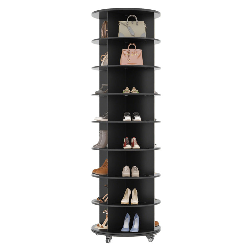 8 Tier Rotating Shoe Rack, 74" H x 23.6" W x 23.6" D, Black