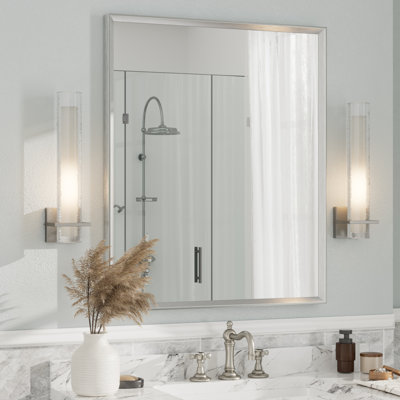 Amara Tempered Glass and Aluminum Alloy Framed French Cleat Mounted Wall Mirror
