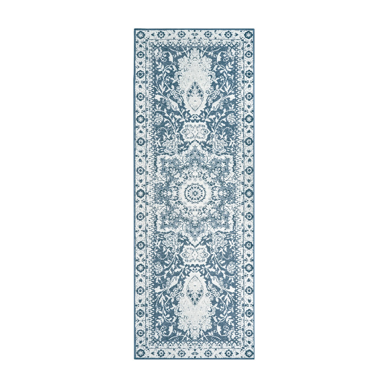 My Magic Carpet  Blue Washable Rug, Rectangle 2'6" x 7'3"