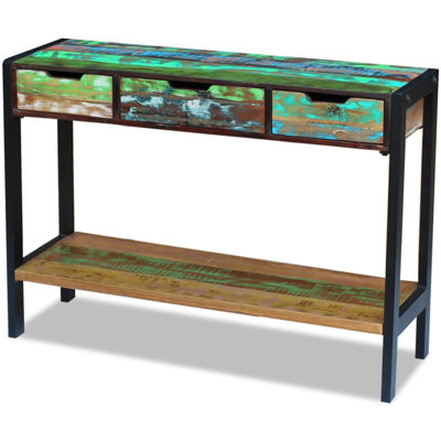 Buffet avec 3 tiroirs en bois de sheesham massif de 43,3 po x 13,8 po x 29,5 po