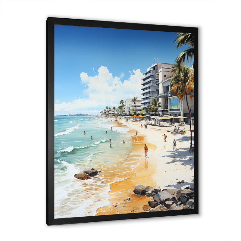 Honolulu beige turquoise Miami Beach, reproduction d'art sur toile, Cadre photo noir, H 20 po x l 12 po x P 1 po