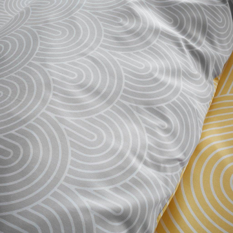 Geometric Shapes Duvet Cover Set with Pillowcases, Kingsize - 2 Standard Pillowcases, Ochre/Grey