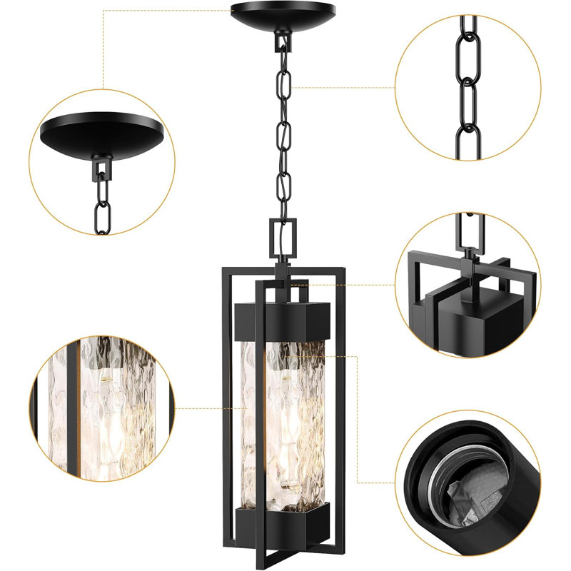 Modern Outdoor Indoor Pendant Light Fixture, Rustproof Chandelier Lighting Exterior With Water Glass For Porch, Garage, Gazebo, Patio (bulb Included)