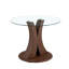 Table de salle à manger ronde en verre de 99 cm (39 po) avec piètement incurvé en bois réglable, conception à pied central modulable 2 en 1, plateau en verre trempé, MDF finition noyer, 4 couverts