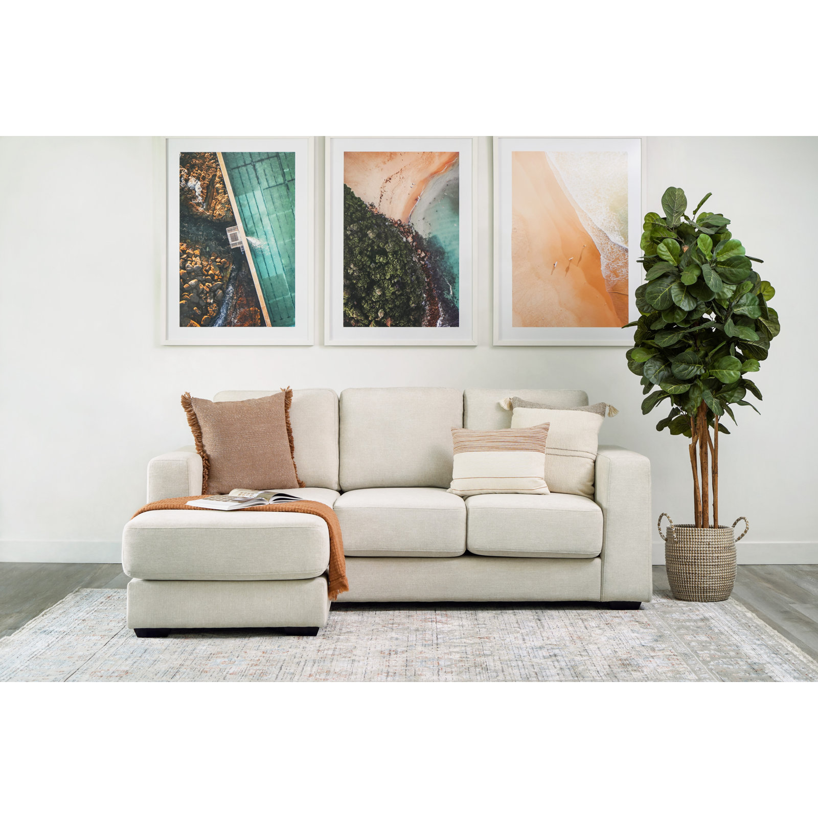Upholstered Reversible Chaise Sectional, Sand