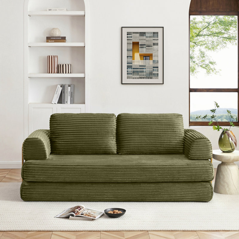 Canapé-lit convertible, canapé-lit pliant en velours côtelé, matelas de lit futon avec oreillers, Green