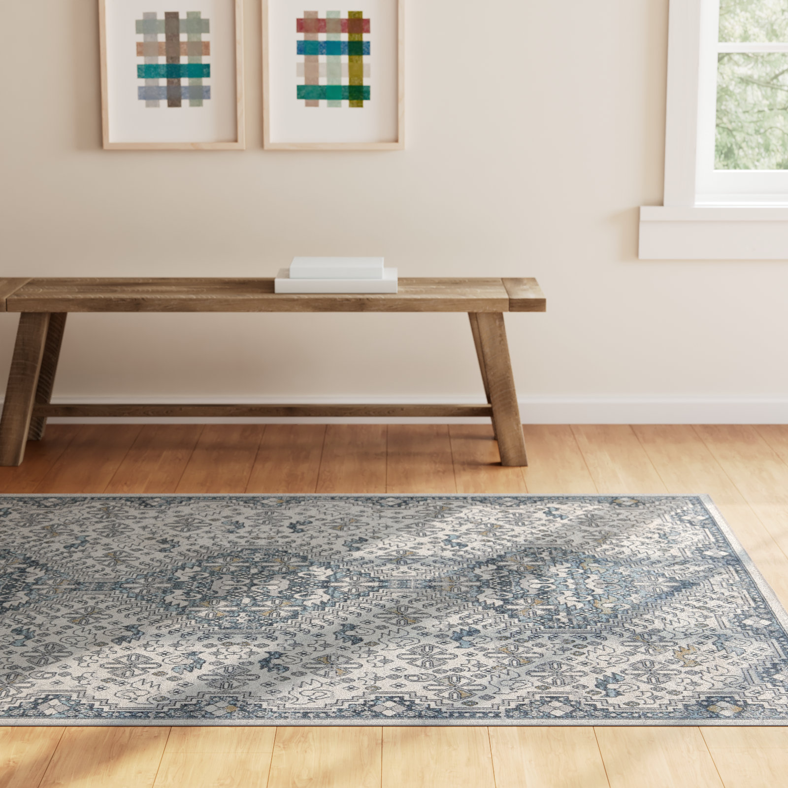 Phoebe Cream/Blue Rug, Rectangle 7'10" x 10'