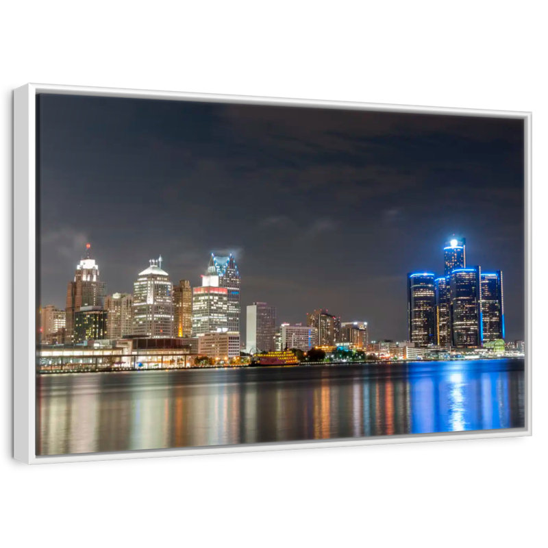 Détroit, 37 po x 25 po, Cadre flottant blanc