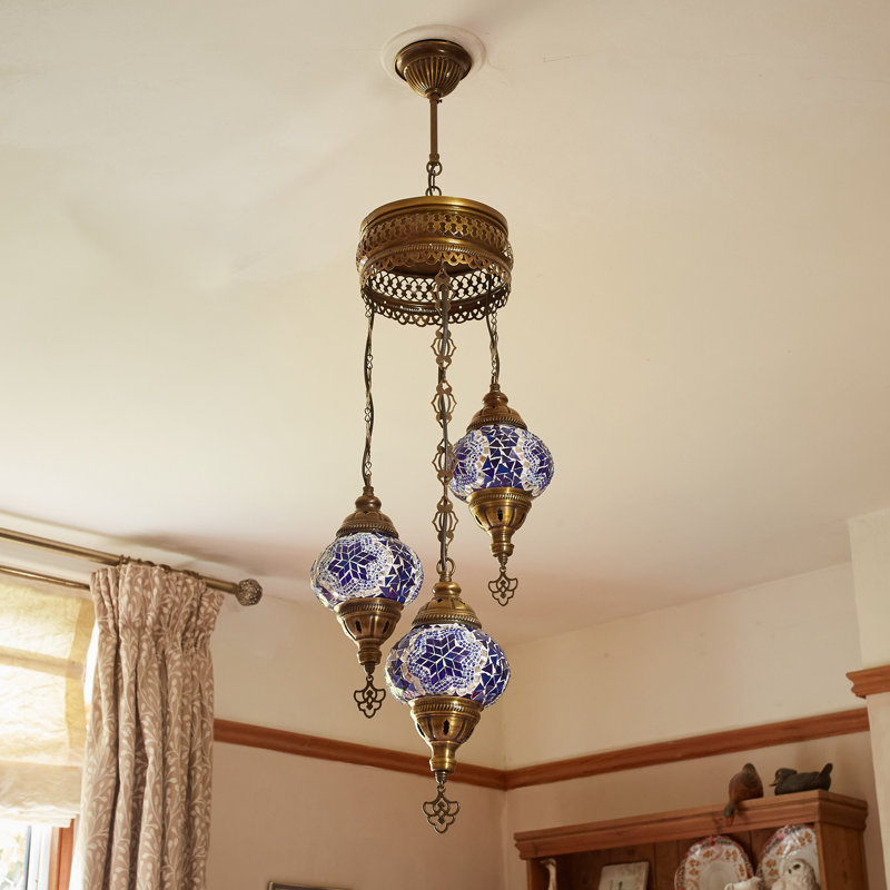 Karlie 3 - Light Antique Bronze Cluster Pendant, Blue